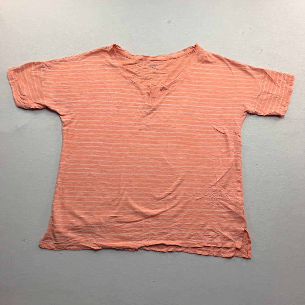 Old Navy V-Neck T-Shirt Womens Medium Tall Coral Pink Striped Excellent Relaxed